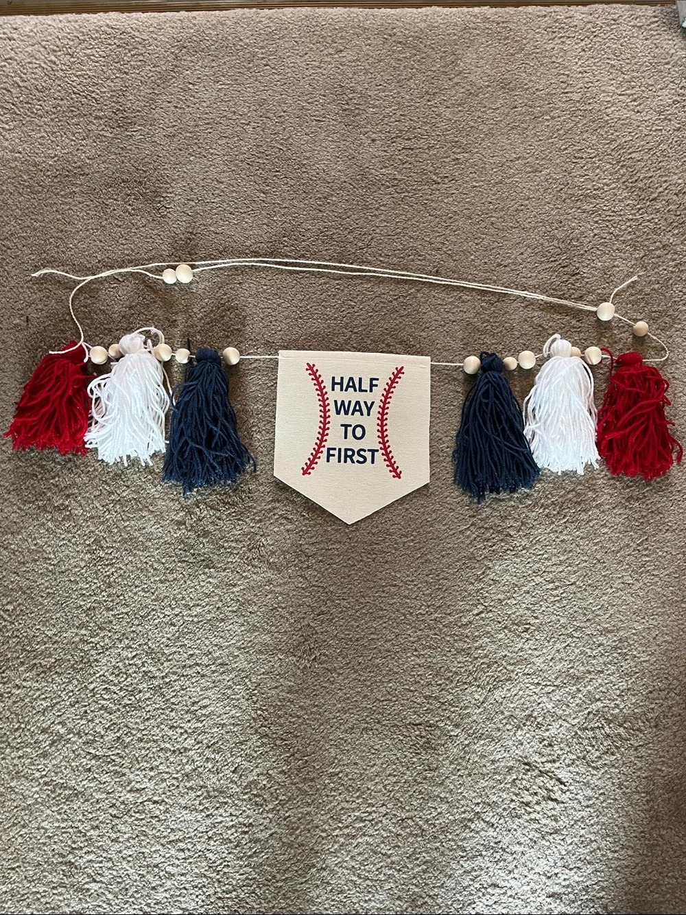 Half way to one year old baseball themed banner for highchair